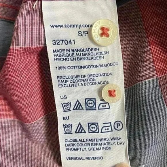 Tommy Hilfiger Mens Shirt Short Sleeve Button Down Red Grey Plaid Cotton Small - Picture 10 of 15